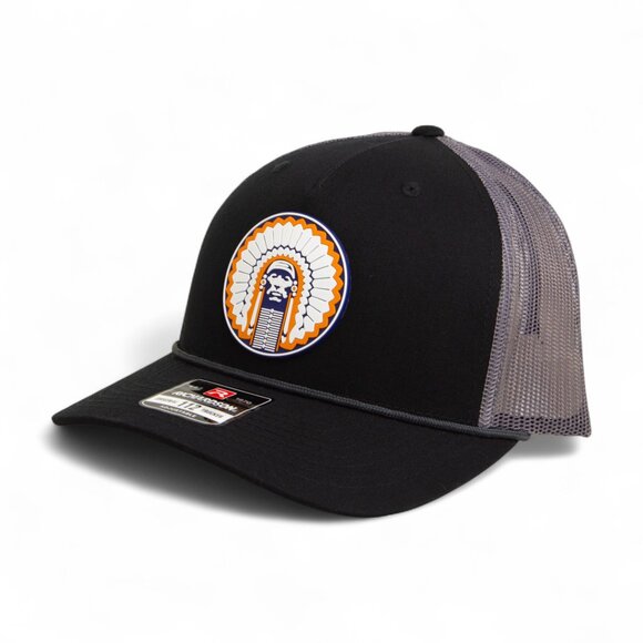 Illinois Fighting Illini Chief Illiniwek 3D Snapback Trucker Rope Hat- Black/ Ch - Picture 1 of 3